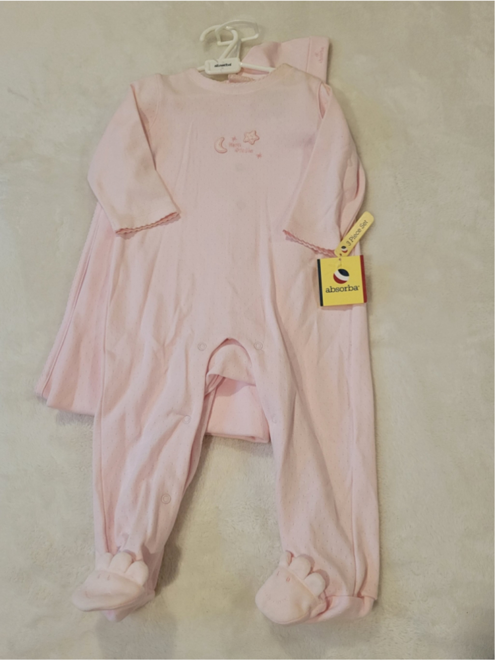 NWT Absorba Baby Girl 3 Piece Set - Footie Sleeper, Blanket & Hat Pink